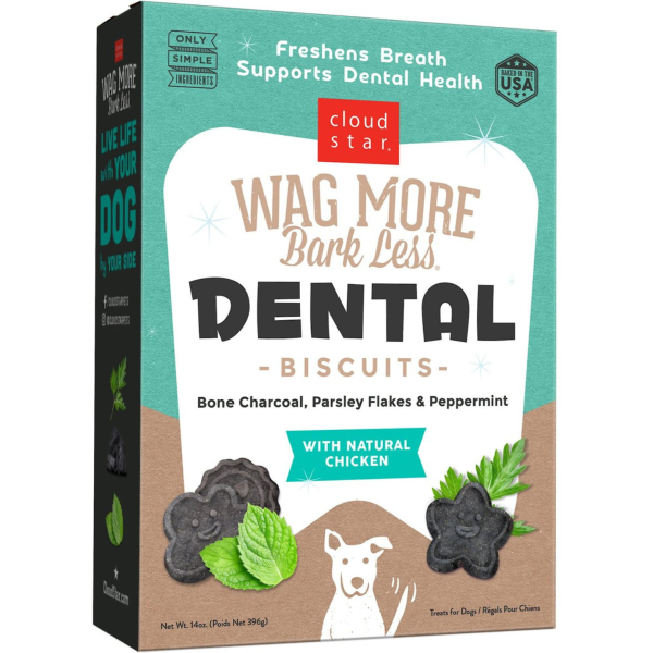 Cloud Star Wag More Bark Less Oven Baked Dental Chicken, Bone Charcoal, Parsley, Peppermint Crunchy Dog Treats 14 oz Hot on Sale