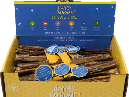 Honey I m Home 12  Buffalo Bully Sticks Natural Honey Coated Chews Grain-Free Dog Treats Bulk For Discount