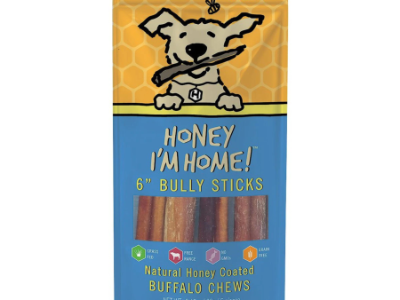 Honey I m Home 6  Buffalo Bully Sticks Natural Honey Coated Chews Grain-Free Dog Treats 5 pk Sale