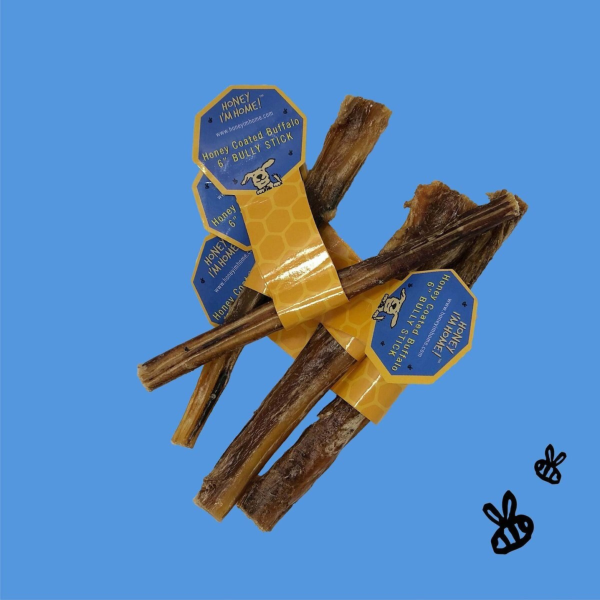 Honey I m Home 6  Buffalo Bully Sticks Natural Honey Coated Chews Grain-Free Dog Treats Bulk Online