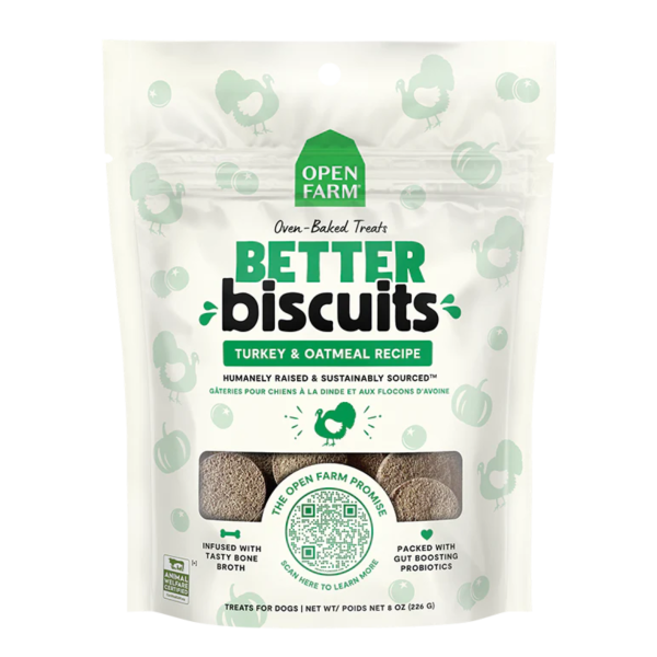 Open Farm Better Biscuits Dog Treats Turkey & Oatmeal 8 oz Supply