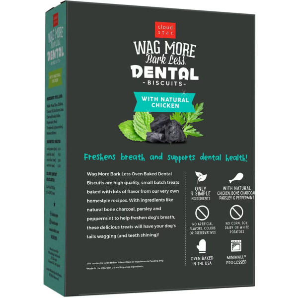 Cloud Star Wag More Bark Less Oven Baked Dental Chicken, Bone Charcoal, Parsley, Peppermint Crunchy Dog Treats 14 oz Hot on Sale