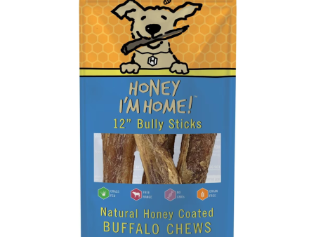 Honey I m Home 12  Buffalo Bully Sticks Natural Honey Coated Chews Grain-Free Dog Treats 5 pk Cheap