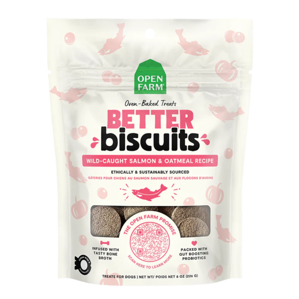 Open Farm Better Biscuits Dog Treats Salmon & Oatmeal 8 oz on Sale